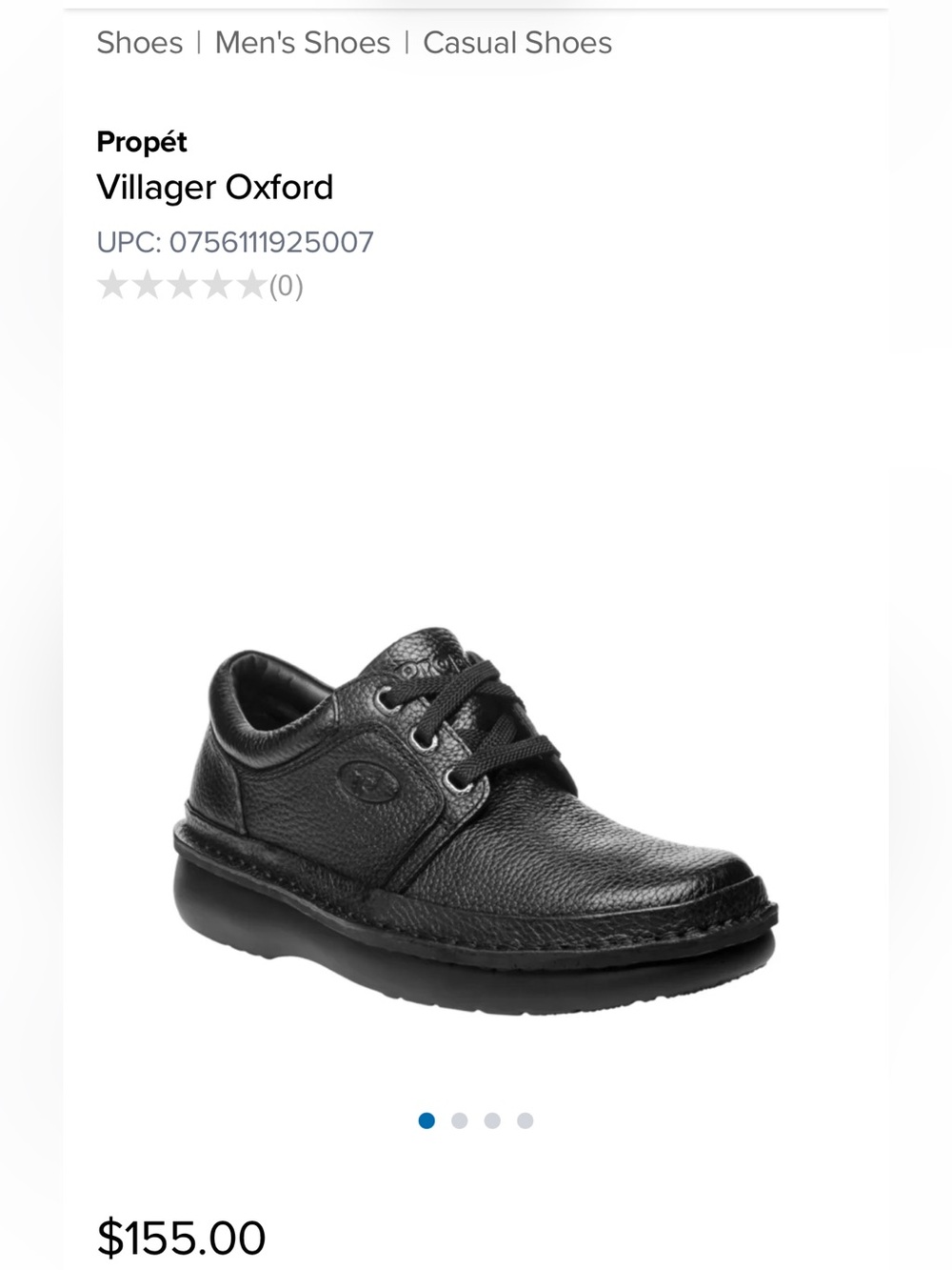 NWOT Propet Black Genuine Leather M4070 Oxford Casual Comfort Shoe Mens 11M